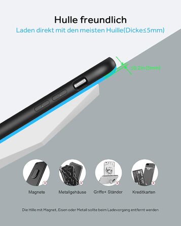 Бездротовий зарядний пристрій NANAMI 30W USB-C з індукційним підсвічуванням, 2-в-1 для iPhone та Samsung