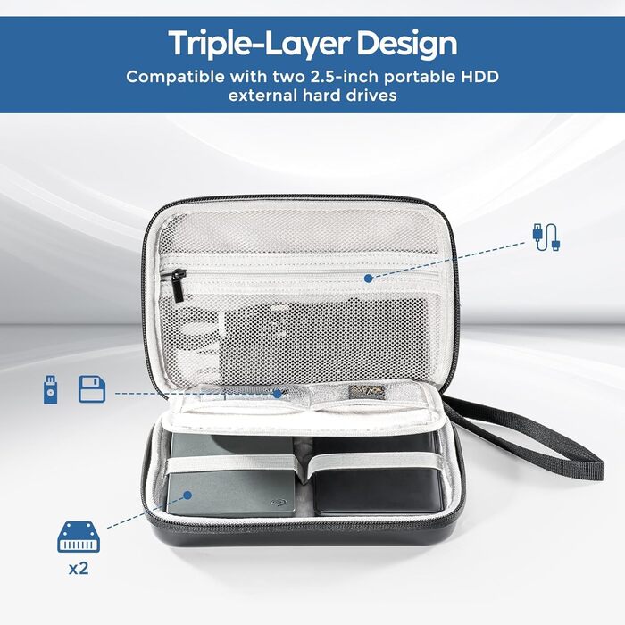 Захисний кейс ProCase для зовнішніх жорстких дисків Canvio Basics, WD Elements, My Passport, Seagate Backup Plus Slim (1/2/3/4TB) - чорний