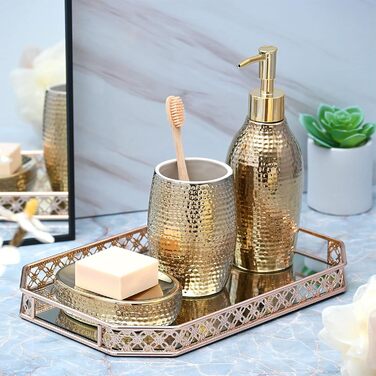 Набір дозатора мила Gold, 3 шт. Керамічний аксесуар для ванної кімнати: дозатор мила, мильниця та стакан для зубних щіток, розкішний дизайн для ванної та гостьового WC