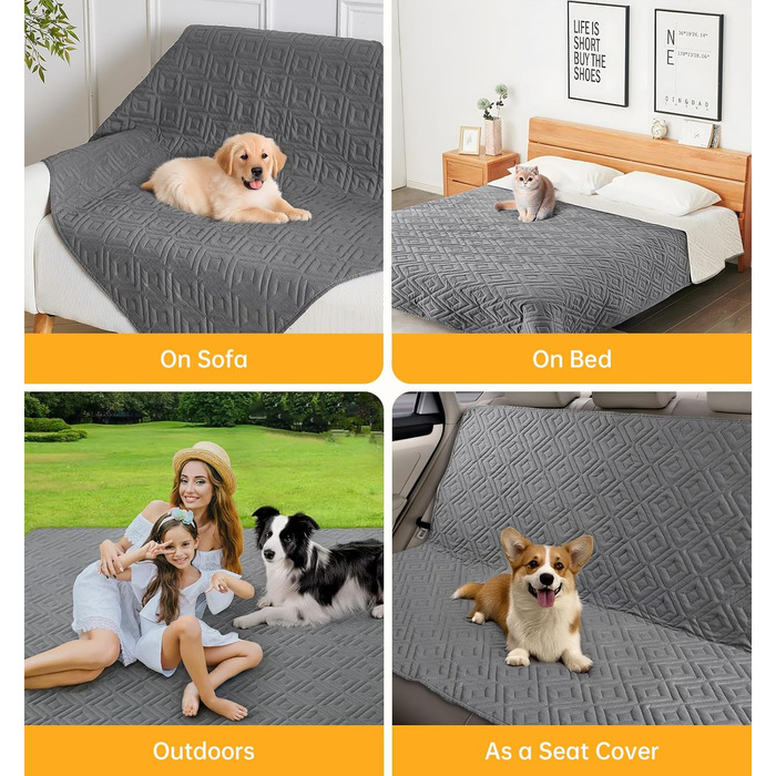 Водонепроникний килимок для собак, антиковзкий та пральний, ковдра для собак та котів, захист дивану від шерсті та подряпин, ідеально підходить для дивану, ліжка, автокрісла (Сірий, 97×190см) (170x210см)