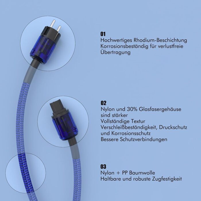 Hi-End мережевий кабель Monosaudio P083 (2м), мідний OFC, 2-полюсний HiFi аудіофільний кабель живлення Schuko-IEC C15 для підсилювача, сабвуфера та DVD