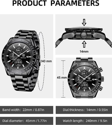 Годинник чоловічий BENYAR з коричневим шкіряним ремінком, кварцовий хронограф, відображення дати, водонепроникний, спортивний годинник з блакитно-чорним циферблатом, корпус з нержавіючої сталі