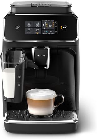 PHILIPS Domestic Appliances 2200 Series EP2231/40 Fully Automatic Coffee Machine, 3 Coffee Specialties (LatteGo Milk System) 1500 Watt, 1.8 Liter, 37.1 x 24.6 x 43.4 cm, Piano Black Latte Go 3 Coffee Specialties