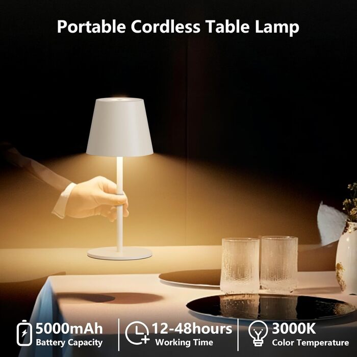 Світлодіодний акумуляторний настільний світильник 26 см, 5000mAh, IP54, 2 шт. (Бежевий) - кемпінговий, для ресторану, спальні, бару