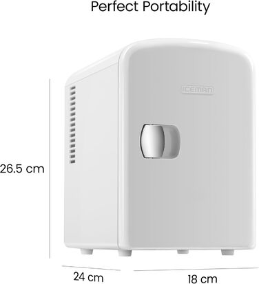 Chefman Iceman Mini Fridge - Portable 4L Cooler & Warmer - White - Cosmetic & Snack Refrigerator with AC/DC Power