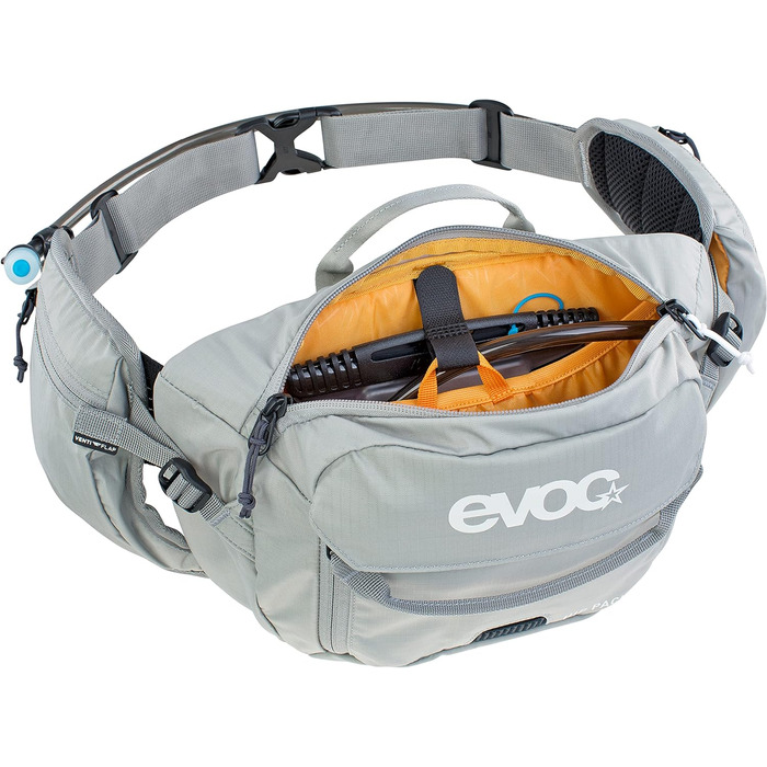 EVOC HIP Pack 3л - поясна сумка, нагрудна сумка, поясний мішечок (3л об'єм, система Airflow Contact, регульований поясний ремінь, система Venti Flap) (Стейнграу, з питною камерою)