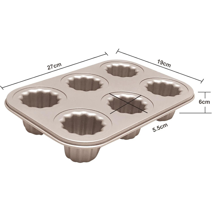 Canelé Moulds, Mini Cake Tins for Baking - Canelé Moulds, Bordelaise Bakeware, Non-Stick French Pastry Mold, Muffin Tin, Panna Cotta Moulds for Cannelé, Cupcake, Jelly, Carbon Steel, 6 Cavity