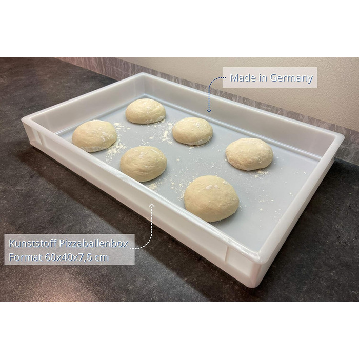 Pizza Ball Box with Lid (60 x 40 x 7.6 cm) Plastic Container for Pizza Dough, Stackable Container, Dough Tub, Proofing Box, Dough Box (4x Box with 4 Lids)