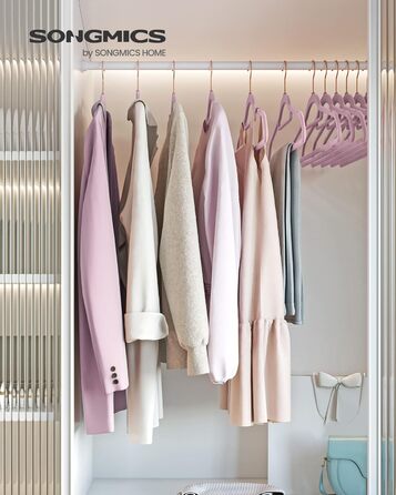 Плечики SONGMICS для одягу, 50 шт., велюрові, антиковзаючі, для краваток, 360° обертання, 0,6 см, економія місця, 43,5 см, для пальто, штанів, срібно-білі