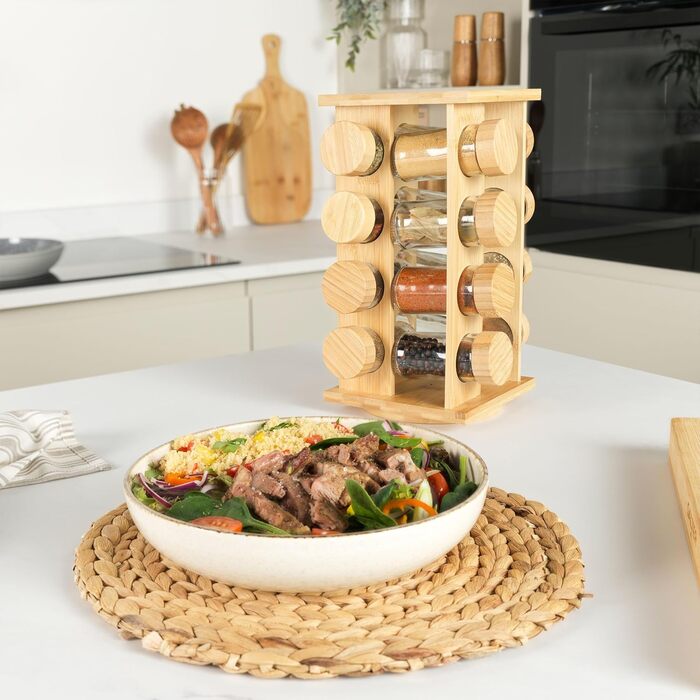 Спецівник Salter Bambus BW12777EU7 з бамбука – обертовий, 16 баночок, кришки, для зберігання спецій
