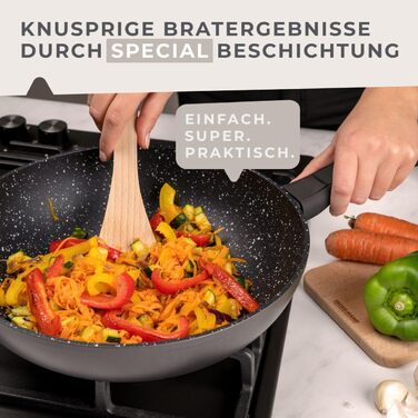 Набір сковорідок Fackelmann Marble 20 см та 24 см з антипригарним покриттям, з 90% переробленого алюмінію, ергономічні ручки, індукційні сковороди для смаження та тушкування (вок, 28 см)