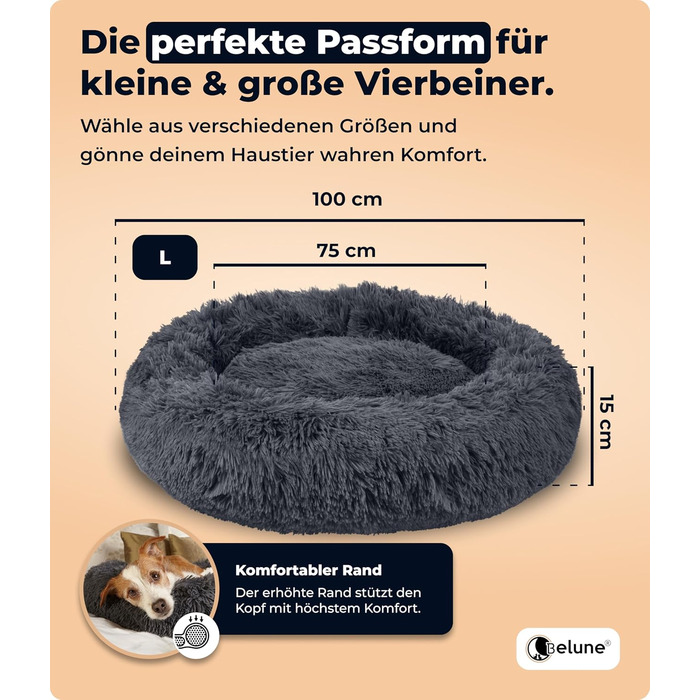 Belune® Лежанка для собак [знімний, washable cover] - Оригінал - [L, 100 см, темно-сірий] Корзина для собак, ліжко для котів, лежанка для собак, м'яка лежанка для собак великих, середніх та маленьких собак L (100 см) Темно-сірий