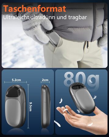 Електричні грілки для рук - 2 шт. з LED-дисплеєм, 3 режими нагріву, акумуляторні, для дітей, чоловіків, жінок - чорні