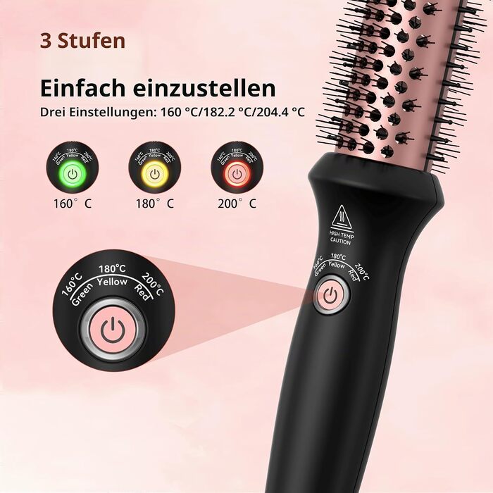 Мультистайлер для волосся 6 в 1 UKLISS Air Styler Set з дифузором, професійний фен-щітка 1000 Вт з LCD-дисплеєм, набір для укладки: локони, об'єм та вирівнювання, колір рожеве золото
