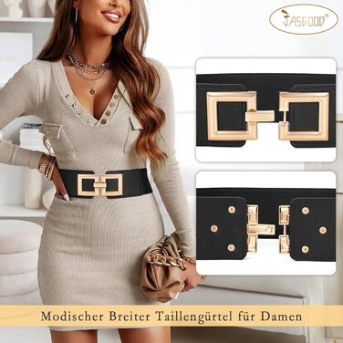 Жіночий широкий еластичний пояс JasGood з золотою пряжкою, чорний, XXL (101-115 см)