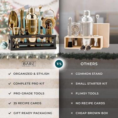Набір бармена BARE BARREL® для приготування коктейлів | 16 предметів | Шейкер, барний аксесуар, інструменти для дому | 35 рецептів | Подарунковий набір