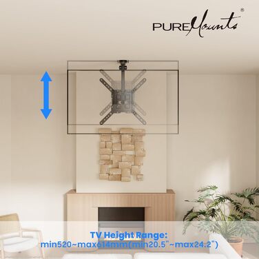 Кріплення для телевізора на стелю PureMounts, 13-27 дюймів, поворотне, нахильне, регульоване по висоті, VESA 100x100, чорний