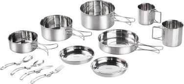 Набір для кемпінгу Semptec Urban Survival Technology: 12-ти частинний набір посуду з нержавіючої сталі з посудом, столовими приборами та сумкою (каструлі, набір посуду, газовий набір для кемпінгу)