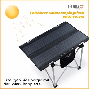 Сонячний кемпінговий стіл Technaxx 60W зі складаною панеллю та USB-зарядкою (TX-251)