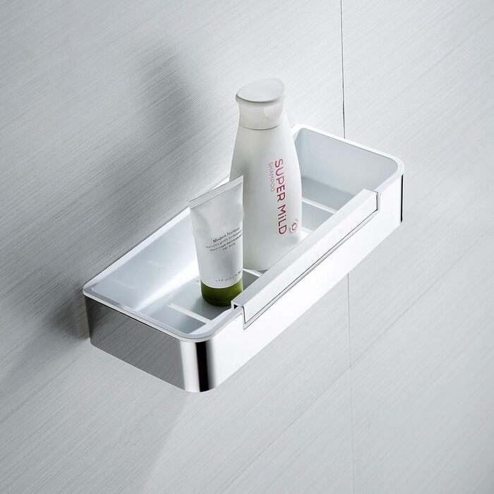 BERNSTEIN® Shower Caddy with Squeegee DK619, Rectangular Shower Shelf Made of Stainless Steel, Self-Adhesive Bathroom Shelf No Drilling Required, with Practical Squeegee, Color: Chrome