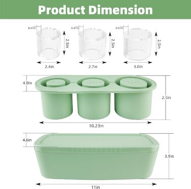 Силіконові форми для льоду з кришкою та контейнером Fu Store, для склянок 850-1134 мл, набір 3 шт, для коктейлів, віскі, напоїв, соку, кави, легке наповнення (30 oz, зелений)