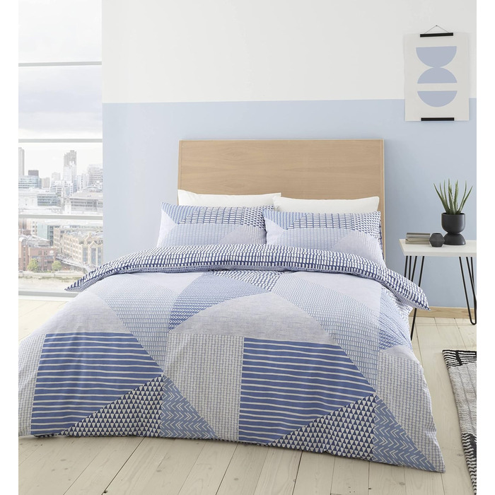 Набір постільної білизни Catherine Lansfield Larsson Geo Easy Care, блакитний, двоспальний (UK King)
