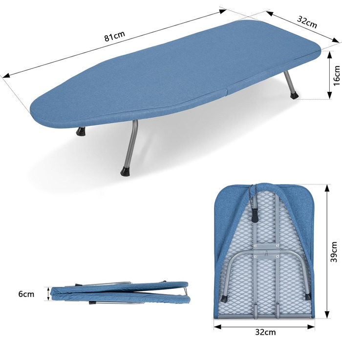 Відкидна прасувальна дошка з підставкою для праски, регульована по висоті, з антиковзними ніжками, компактна (Блакитна, 81 x 32 x 16 см)