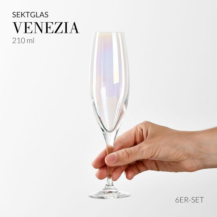 Krosno - Venice Rainbow Champagne Glasses 6 x 200ml | Prosecco Glasses | Wedding Gift | Crystal Glass | Lead-Free Glass | Scratch-Resistant | Gift Idea