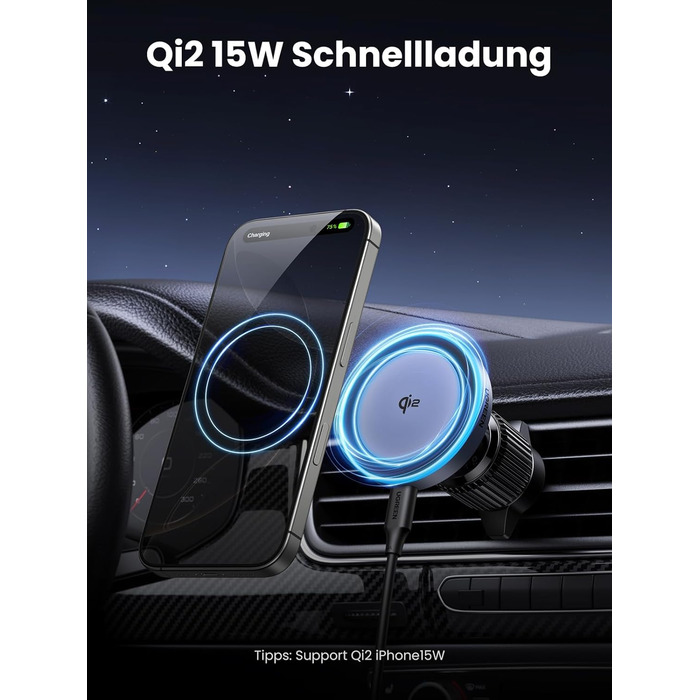 Автотримач для телефону UGREEN з MagSafe та зарядкою 15W (1M кабель) - сумісний з iPhone 17/17 Pro/17 Pro Max/16/15/14/13