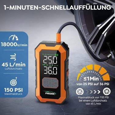 Пусковий пристрій (бустер) 8000A з компресором 150PSI та Powerbank 25000mAh для авто (бензин до 12л, дизель до 10л), з LED-ліхтарем, помаранчевий