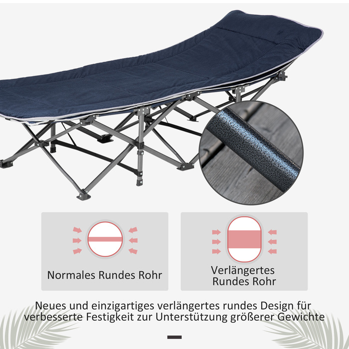 Outsunny Folding Camping Bed, Folding Field Bed, with Pillow, Side Pocket, Mattress, Guest Bed, Supports up to 150 kg, Travel, Outdoor, Oxford, Dark Blue, 188 x 64.5 x 53 cm | Aosom