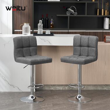 Барні стільці WOLTU 2 шт. Темно-сірий, регульована висота, поворотні, з підніжкою та спинкою, металевий каркас, м'яке сидіння з льону
