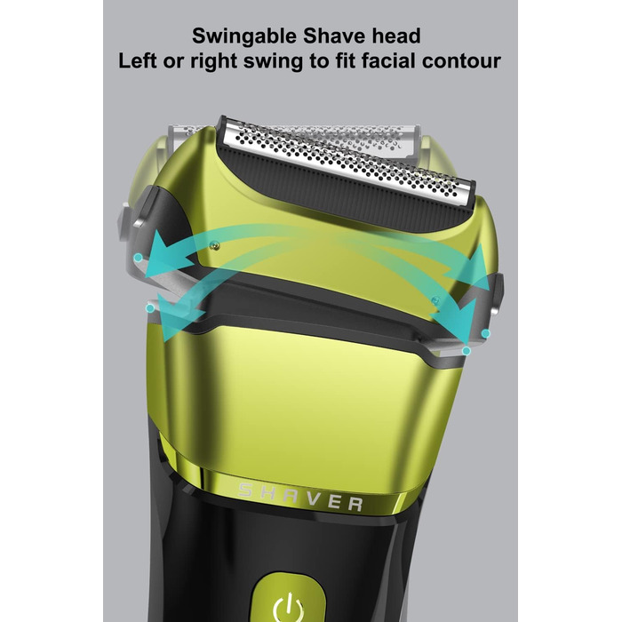 Електричний чоловічий бритва та тример з 3 гнучкими лезами, акумуляторний, бездротовий, з чохлом для подорожей, для мокрого та сухого гоління, час роботи 100 хв, подарунок для чоловіка, колір: смарагдово-зелений