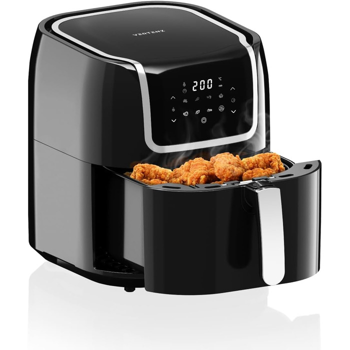 Фритюрниця VERTENZ Taste 70, 7,7 л, аерофритюрниця XXL, 1800 Вт, LED-екран, 8 програм, антипригарний кошик, без олії, чорна