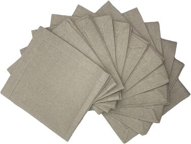 Sweet Needle Linen Napkins, Set of 12, Hemstitch Napkins, Natural Colors, 50x50cm, 100% European Washable Linen Napkins. Ideal for kitchen, Christmas, wedding, restaurant, and everyday use.
