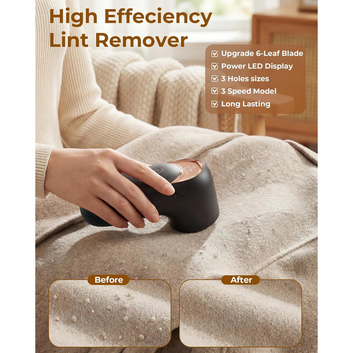 Електричний видалення ворсу з одягу - портативний бездротовий прилад з LED-дисплеєм (чорний)