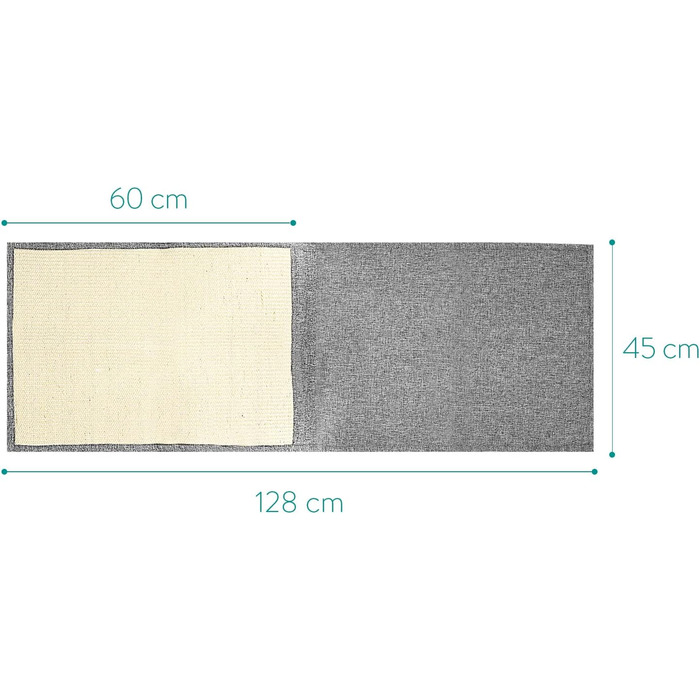 Navaris Cat Scratch Mat Scratch Protection Sofa - with 2 compartments - 128 x 45 cm Sisal Scratch Rug for Cat - Couch Cat Scratch Mat - also for Dogs (Light Grey - White)