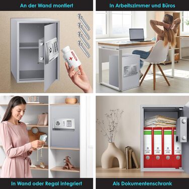 Електронний сейф KESSER® настінний, 31x20x20 см, з подвійним замком, LED підсвіткою, сталевий (срібний, XL)