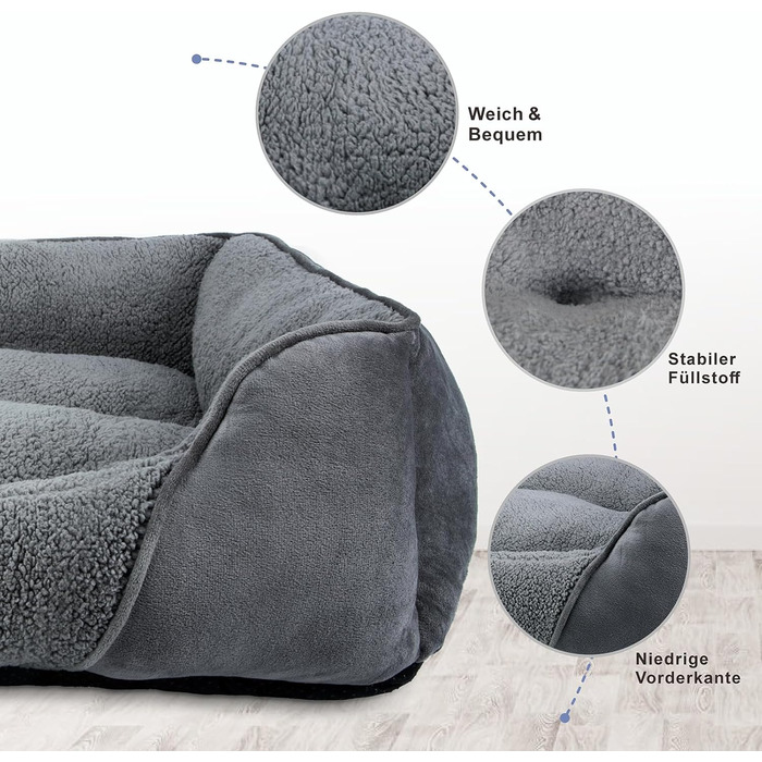 FURTIME Dog Bed for Medium and Large Dogs, Washable Fluffy Dog Basket, Non-Slip Dog Cushion, Anti-Anxiety, 76x61x23cm