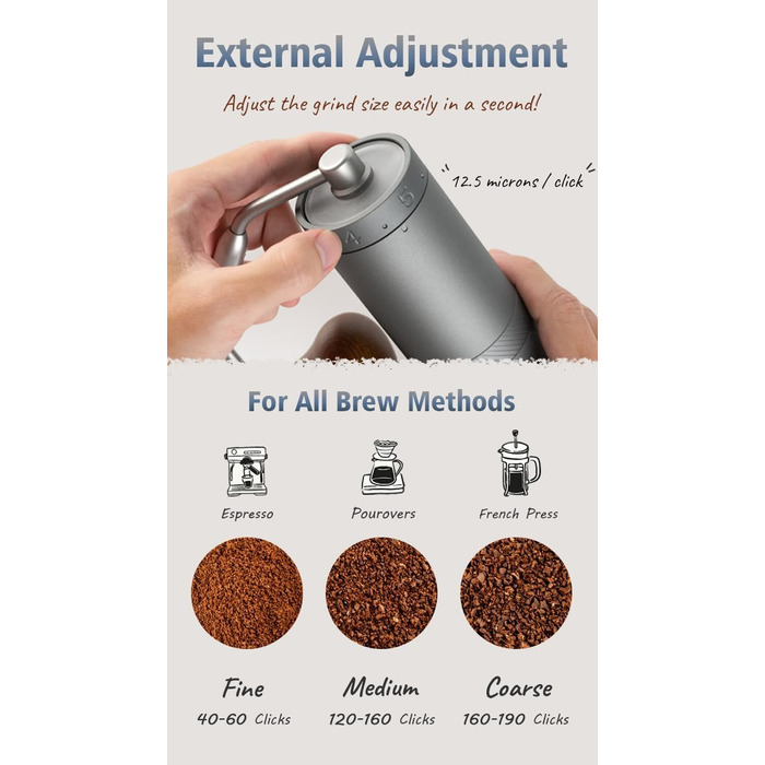 Кавомолка ручна 1Zpresso X-Ultra, чорна, з металевим корпусом, сталевий монтаж, конічні жорна, регулювання, магнітний замок