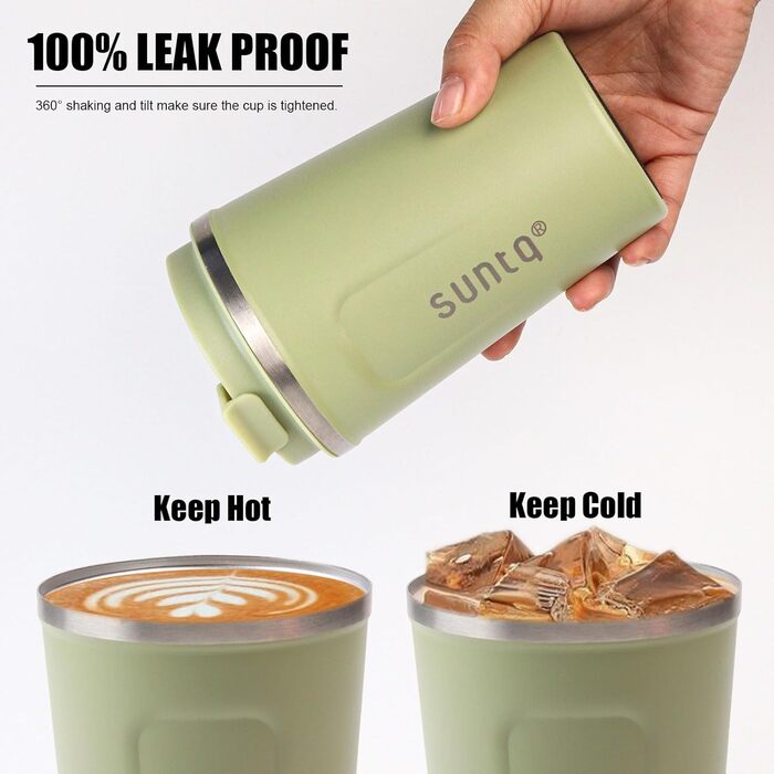 Термокружка з нержавіючої сталі SUNTQ - 510 мл, з подвійними стінками, ізольована, з кришкою, багаторазова (Чорний)