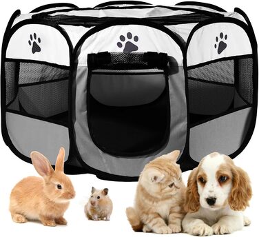 Клітка-забіг для собак та котів, переносний вольєр для тварин, 114x114x58 см, сірий