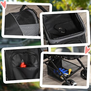 Візок для тварин PawHut - прогулянковий візок для собак та котів, чорний, 76.5 x 52 x 95 см