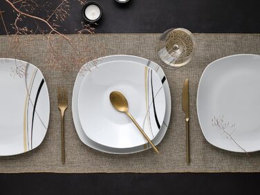 CreaTable Серія Square City Line: 12-частинний порцеляновий посуд для 6 осіб, Tafelservice, безпечний для миття в посудомийній машині та мікрохвильовій печі