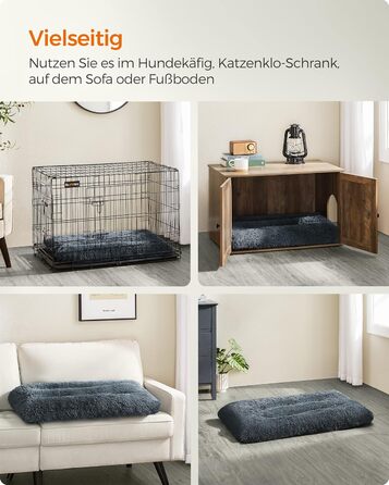 Ліжко для собак Feandrea, м'який лежак, пухнаста підстилка, довгий плюш, 110 x 73 см, м'яка підкладка, можна прати в пральній машині, кошик для собак, багатофункціональне, портативне, темно-сірий