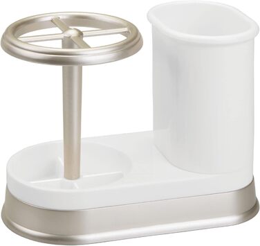 mDesign Toothbrush Holder - high-quality toothbrush holder made of plastic for bathroom sink or vanity cabinet - practical holder for toothbrushes and toothpaste - white and matte silver