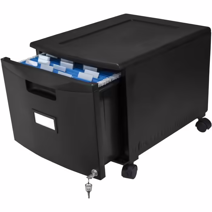 Storex 61264A01C File Cabinet with 1 Drawer, Steel, with Lock and Key, 37 x 32 x 46 cm, Black/Dark Gray