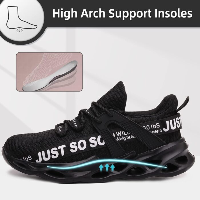 Зручні робочі черевики Furuian для чоловіків та жінок. Легкі, спортивні, дихаючі кросівки з металевим носком, антиковзаюча підошва, ідеальні для фітнесу та роботи (42.5 EU, Чорний)