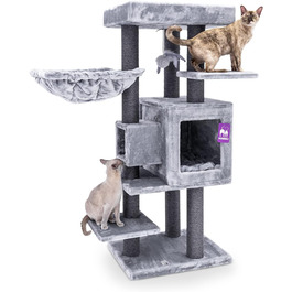 Котячий будиночок Petrebels Cleopatra: когтеточка, лежанка, печера, 134 см, бежевий/сірий