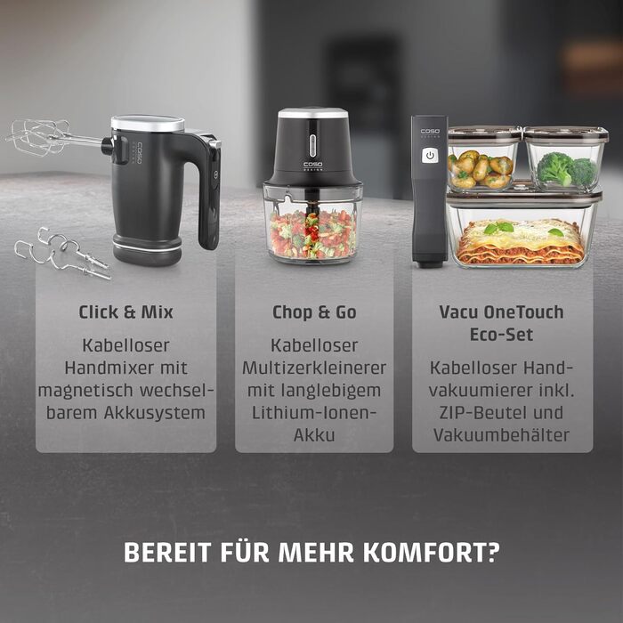 CASO Chop & Go – Електричний подрібнювач для кухні з акумулятором, 1.0 л, 2 швидкості, USB-C, з лопаткою